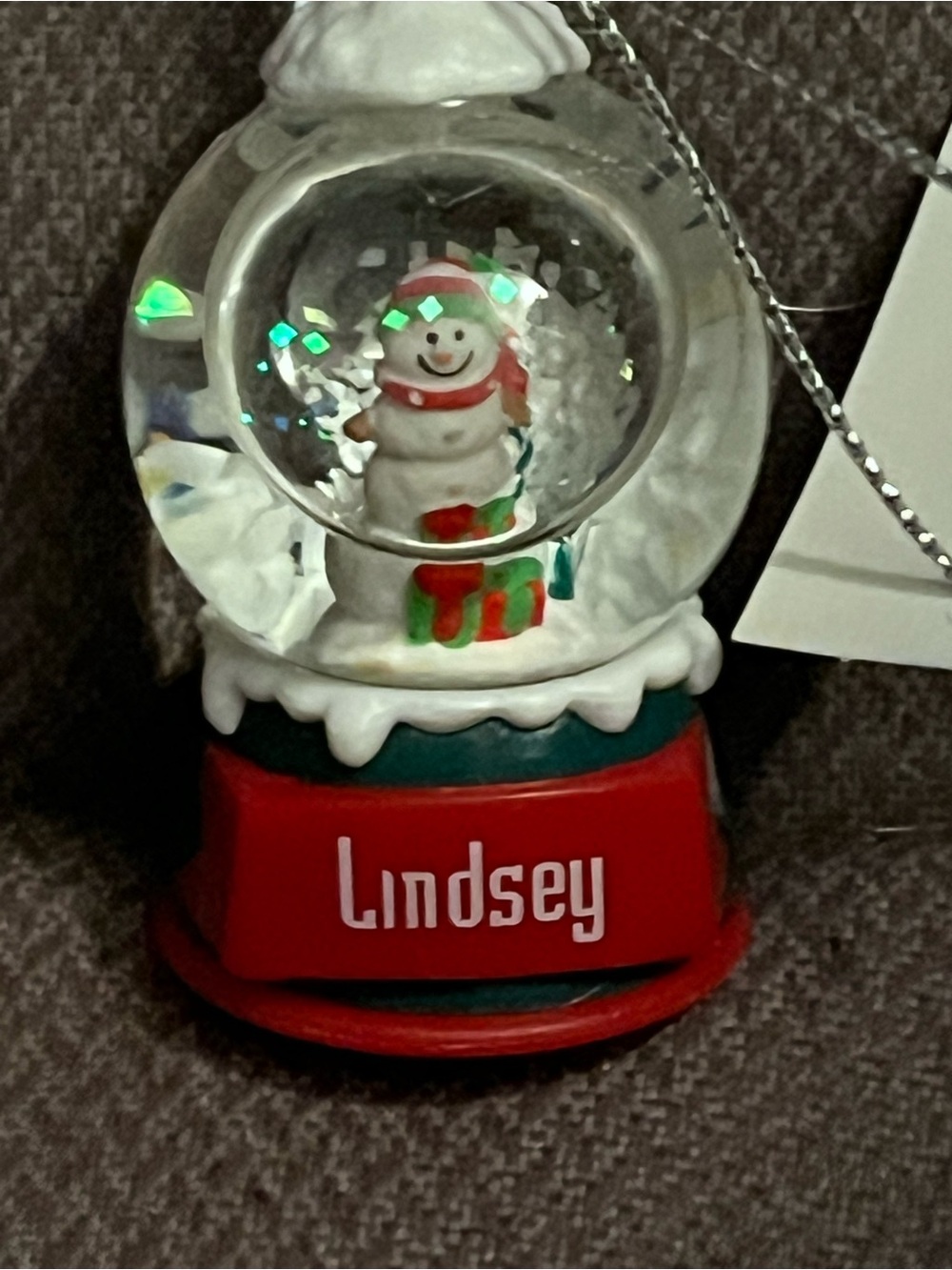 Personalized Red Snow Globe Ornament with Snowman - Lindsey